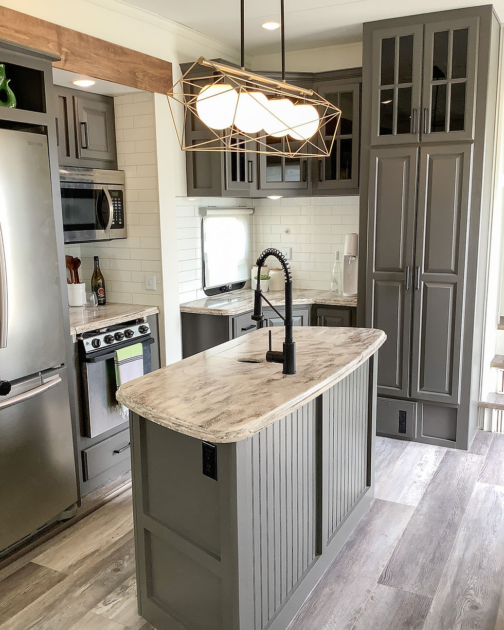 Warm modern interior of the Alpine renovation.