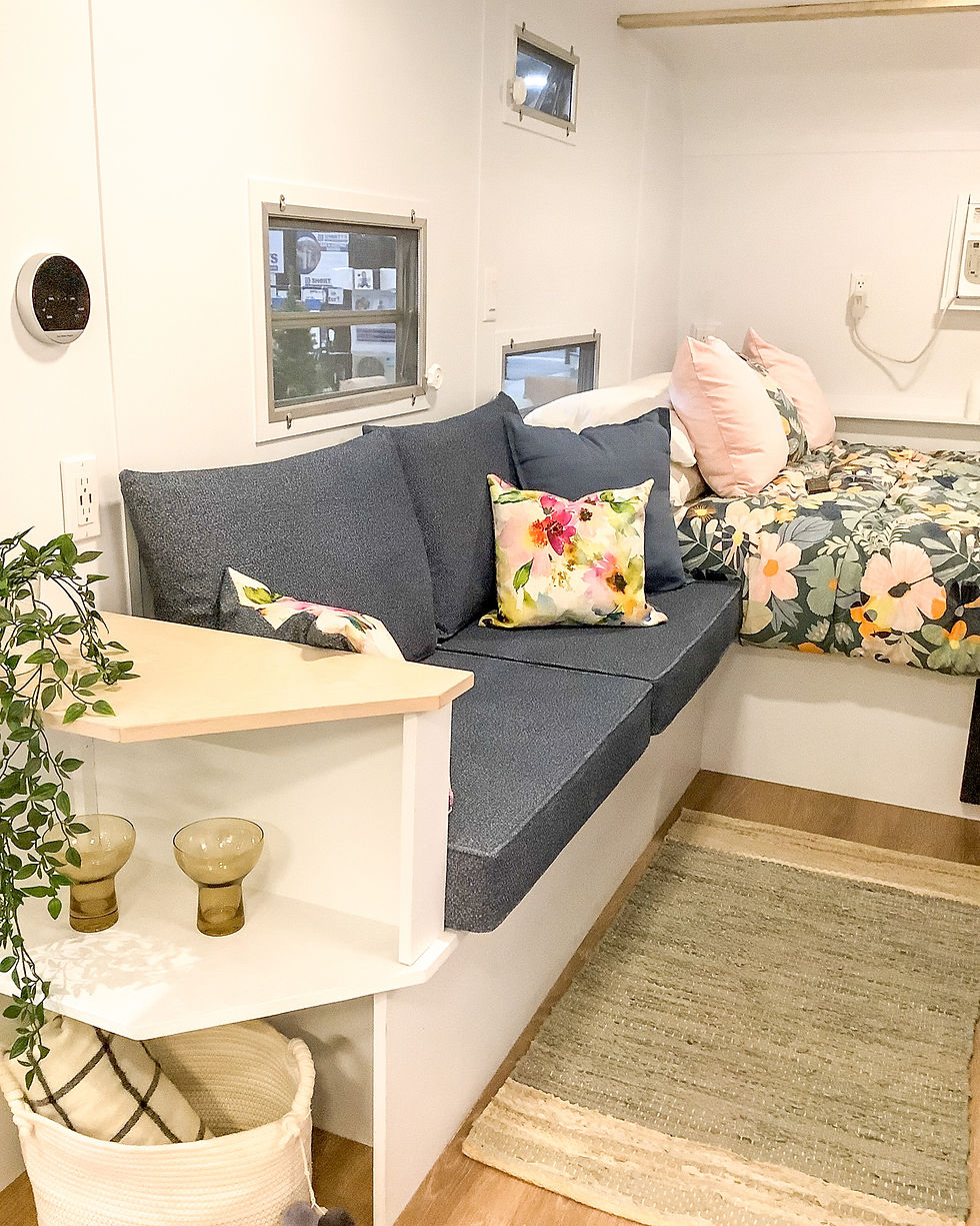 Soft pastel interior of the 1971 Minimax renovation.